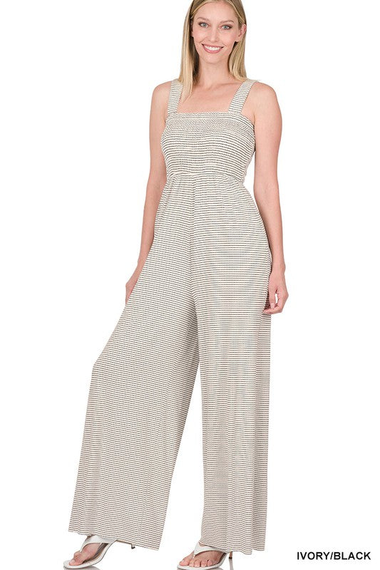 Smocked Striped Jumpsuit