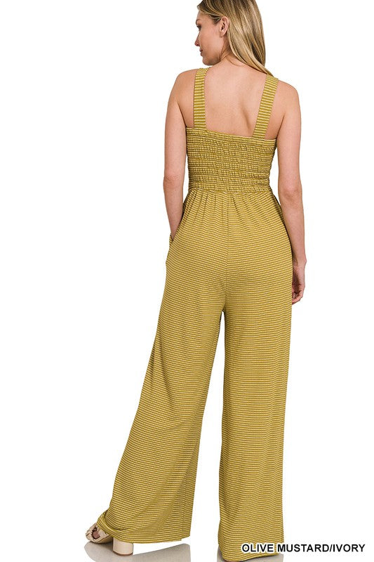 Smocked Striped Jumpsuit