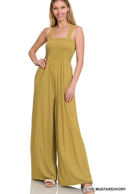 Smocked Striped Jumpsuit