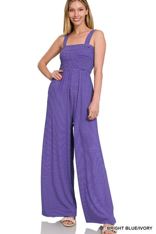 Smocked Striped Jumpsuit