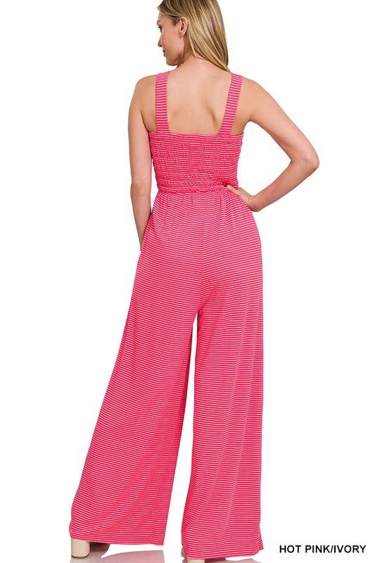 Smocked Striped Jumpsuit