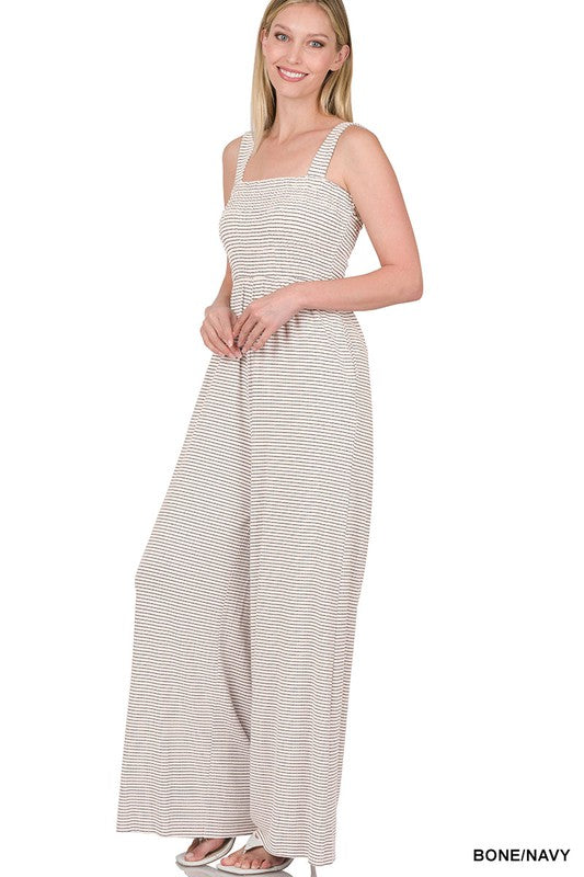Smocked Striped Jumpsuit