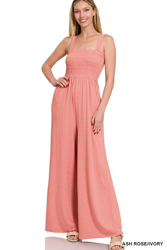 Smocked Striped Jumpsuit