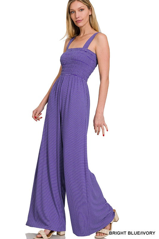 Smocked Striped Jumpsuit