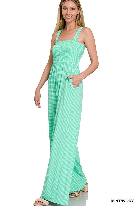 Smocked Striped Jumpsuit