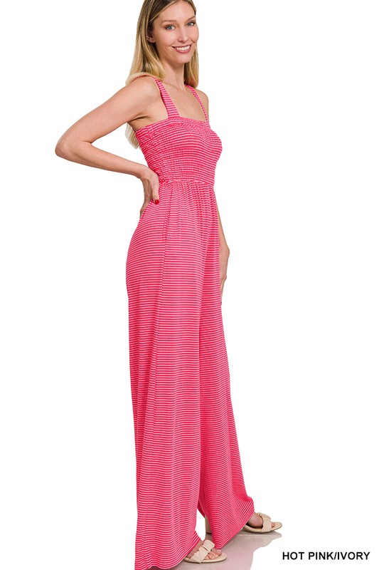 Smocked Striped Jumpsuit