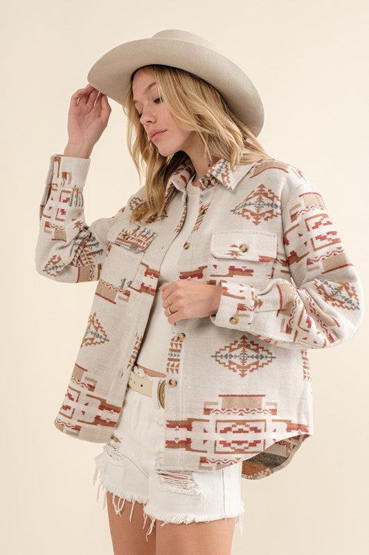 Exclusive Jacquard Aztec Shirt Jacket