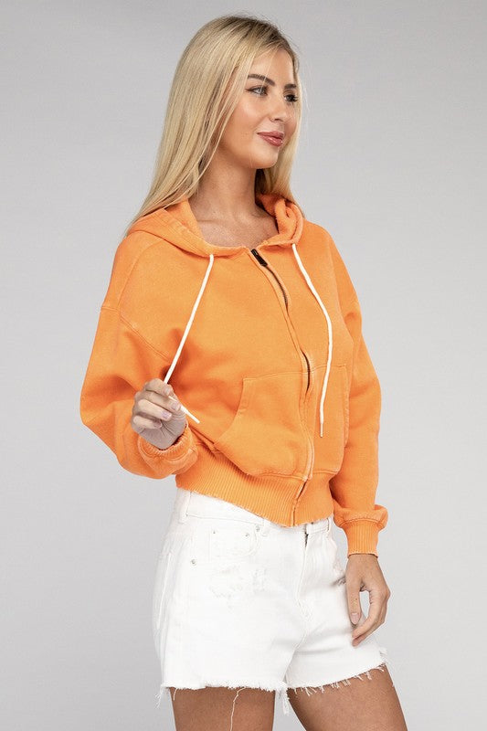 Fleece Cropped Zip-Up Hoodie