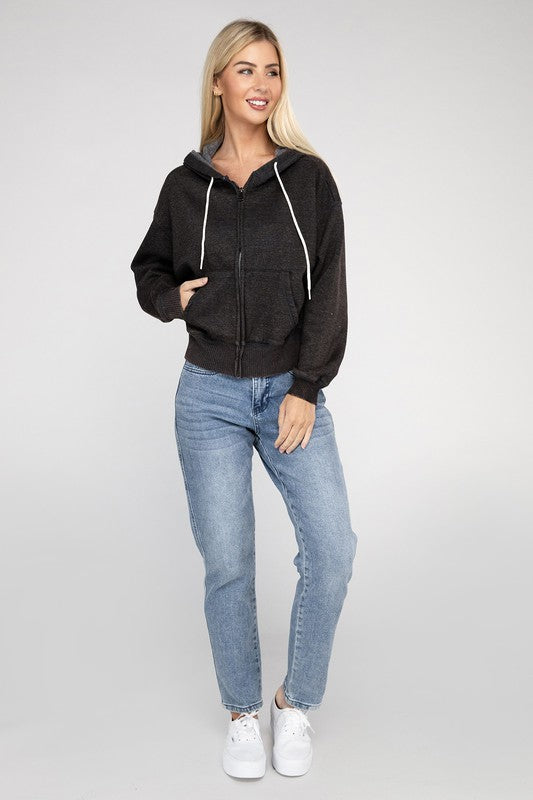 Fleece Cropped Zip-Up Hoodie
