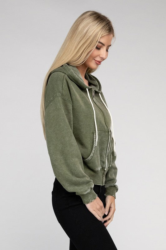 Fleece Cropped Zip-Up Hoodie