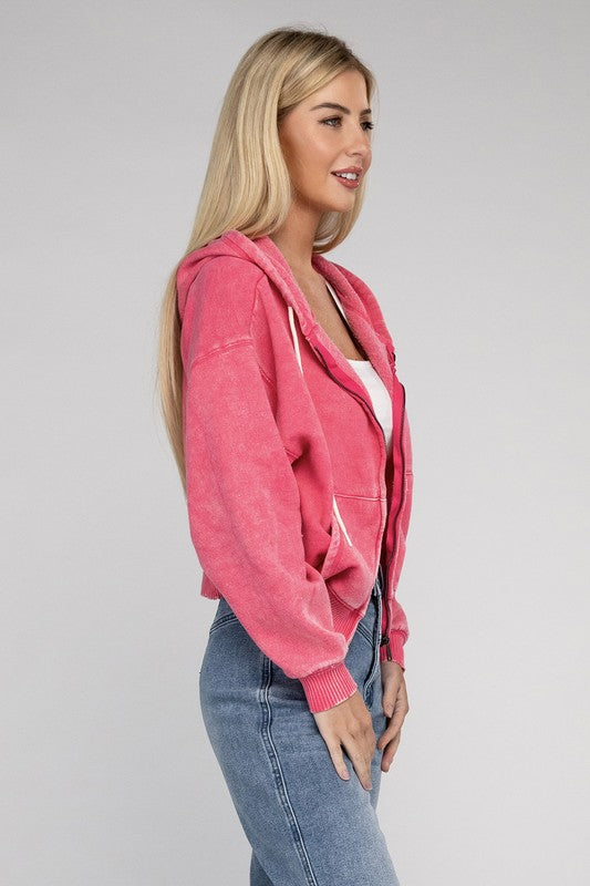 Fleece Cropped Zip-Up Hoodie