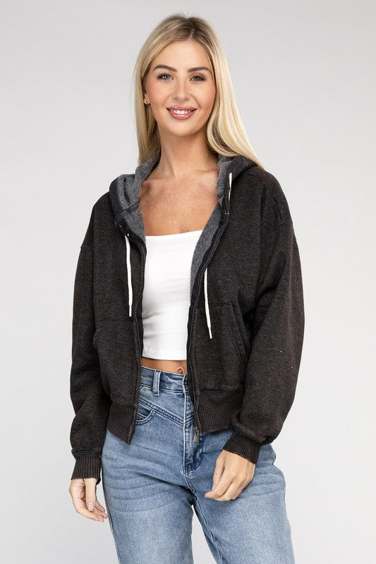 Fleece Cropped Zip-Up Hoodie