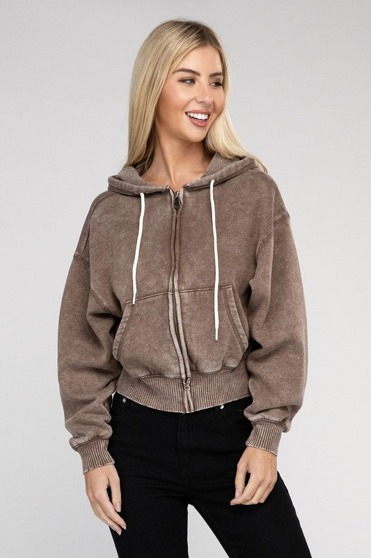Fleece Cropped Zip-Up Hoodie