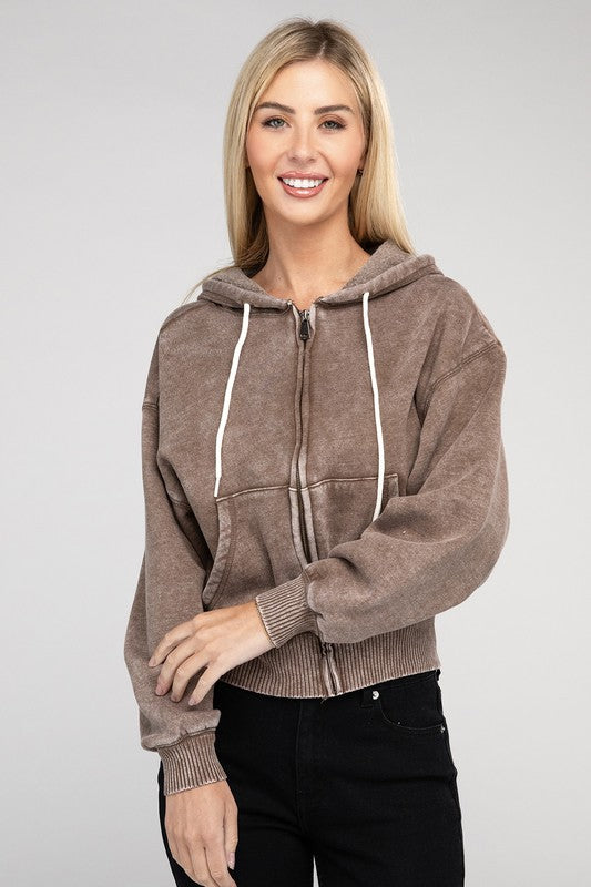 Fleece Cropped Zip-Up Hoodie