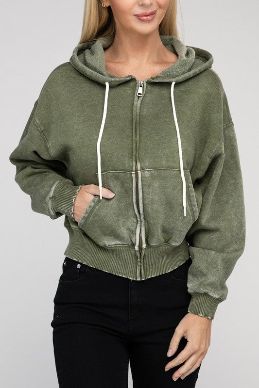 Fleece Cropped Zip-Up Hoodie