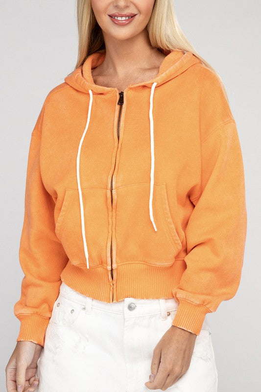 Fleece Cropped Zip-Up Hoodie