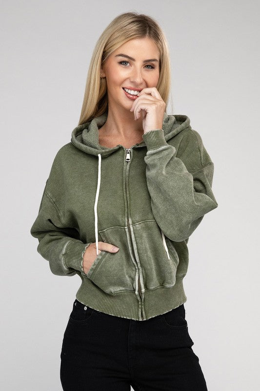 Fleece Cropped Zip-Up Hoodie