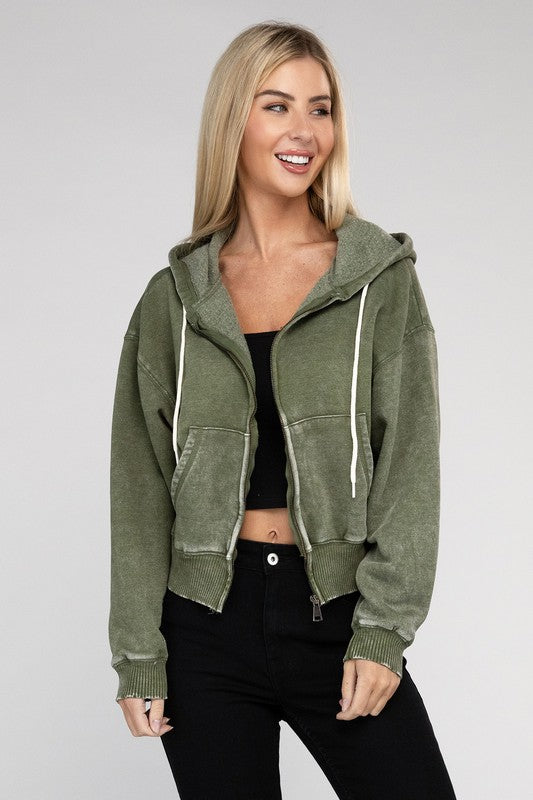 Fleece Cropped Zip-Up Hoodie