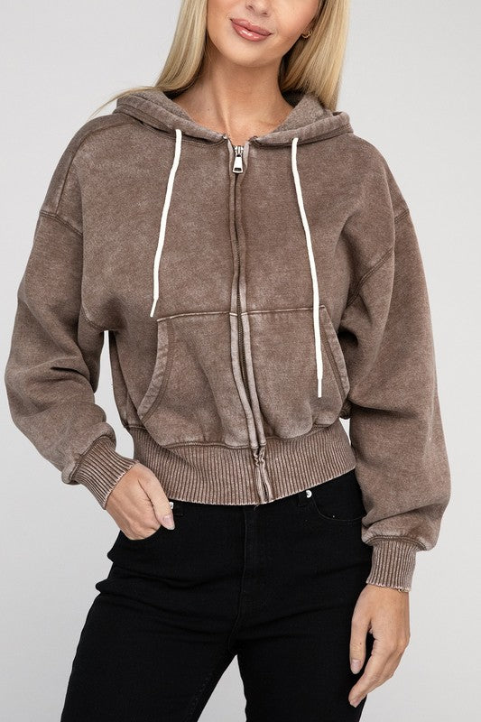 Fleece Cropped Zip-Up Hoodie