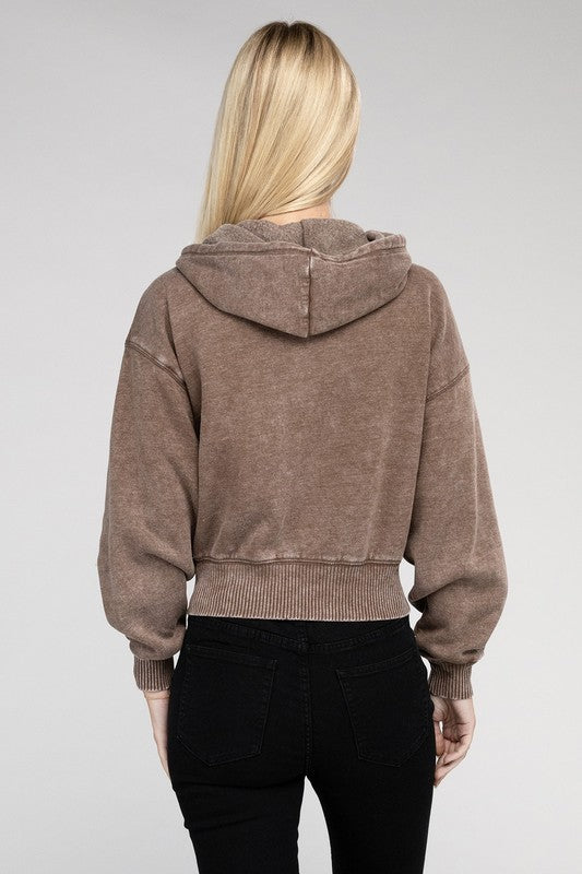 Fleece Cropped Zip-Up Hoodie