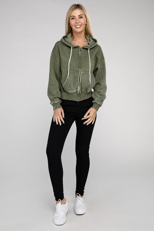 Fleece Cropped Zip-Up Hoodie