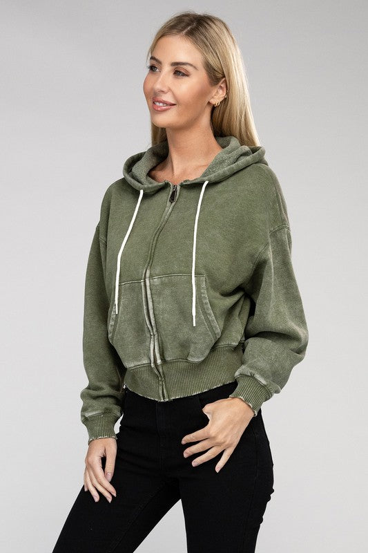 Fleece Cropped Zip-Up Hoodie