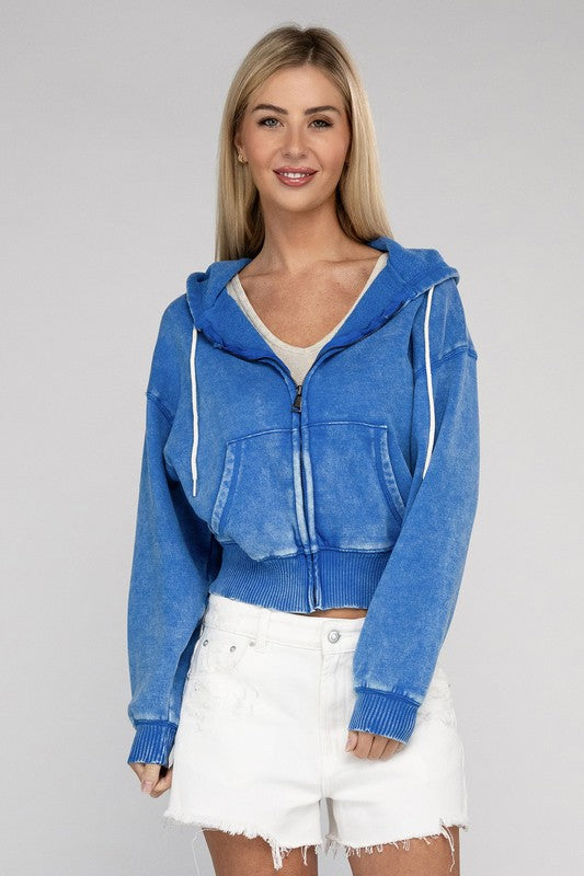 Fleece Cropped Zip-Up Hoodie
