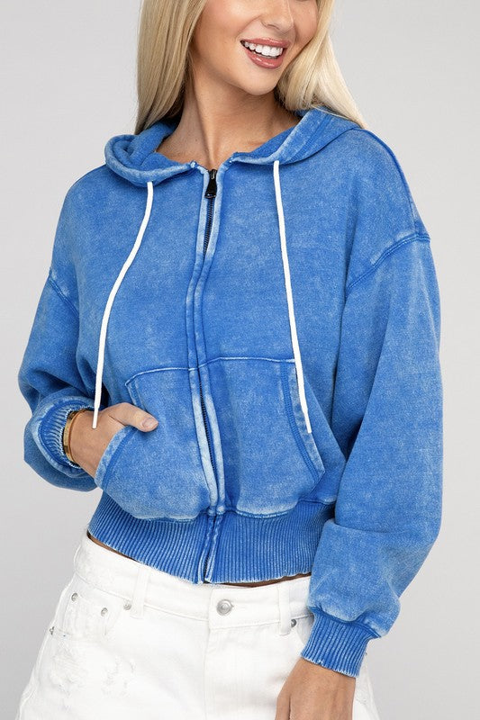 Fleece Cropped Zip-Up Hoodie