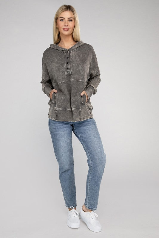 Acid Wash Kangaroo Pocket Hoodie