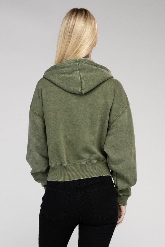 Fleece Cropped Zip-Up Hoodie
