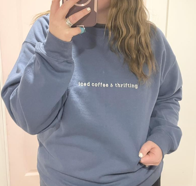 iced coffee & thrifting Embroidered Crew