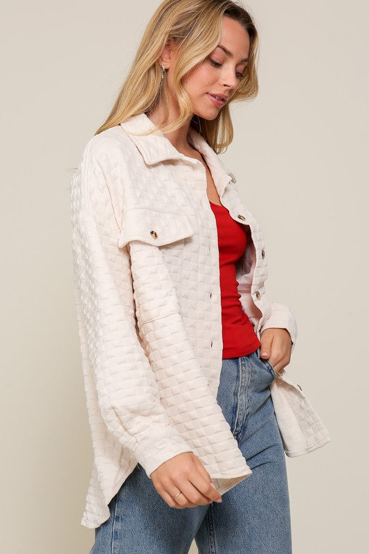 Long Sleeve Quilted Button Down Jacket