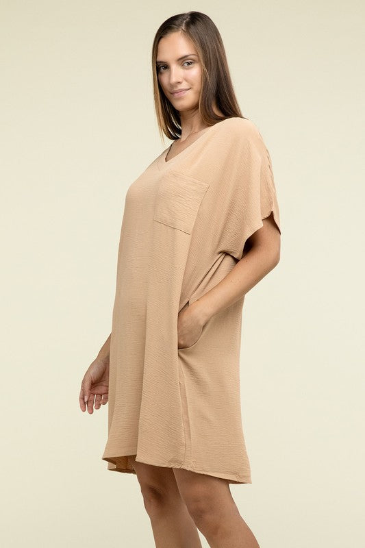 Woven Airflow T-Shirt Dress with Pockets