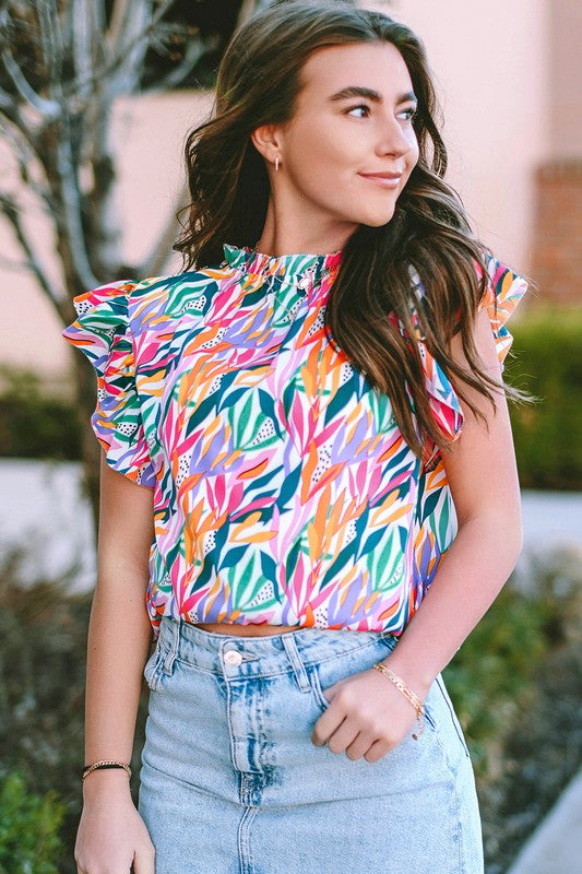 Abstract Flutter Shoulder Blouse