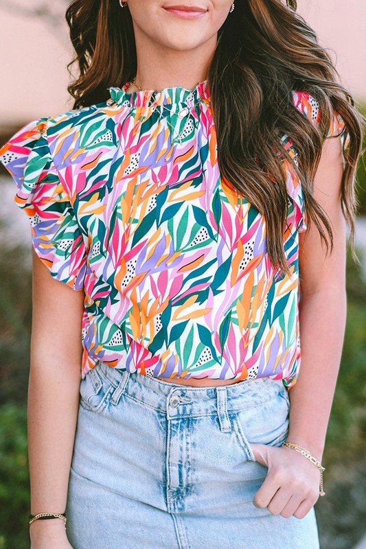 Abstract Flutter Shoulder Blouse