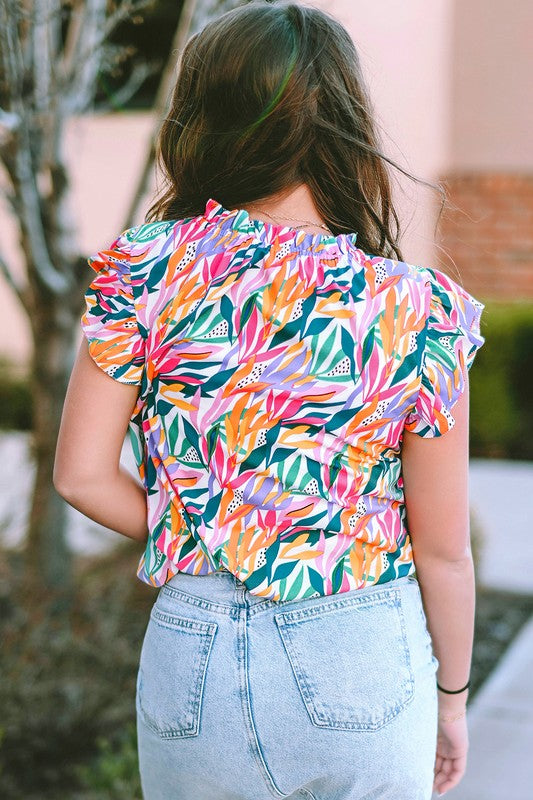 Abstract Flutter Shoulder Blouse