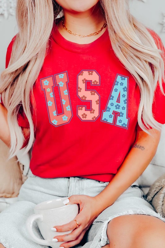 Floral USA 4th of July Graphic Tee