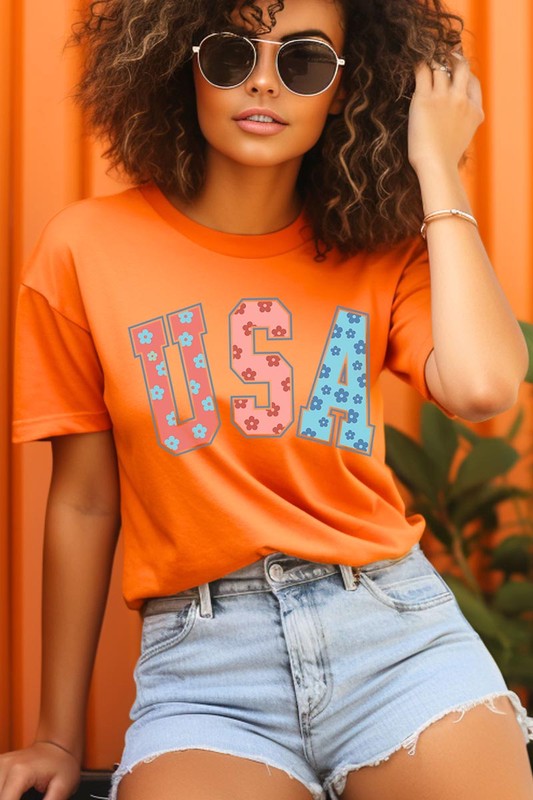 Floral USA 4th of July Graphic Tee