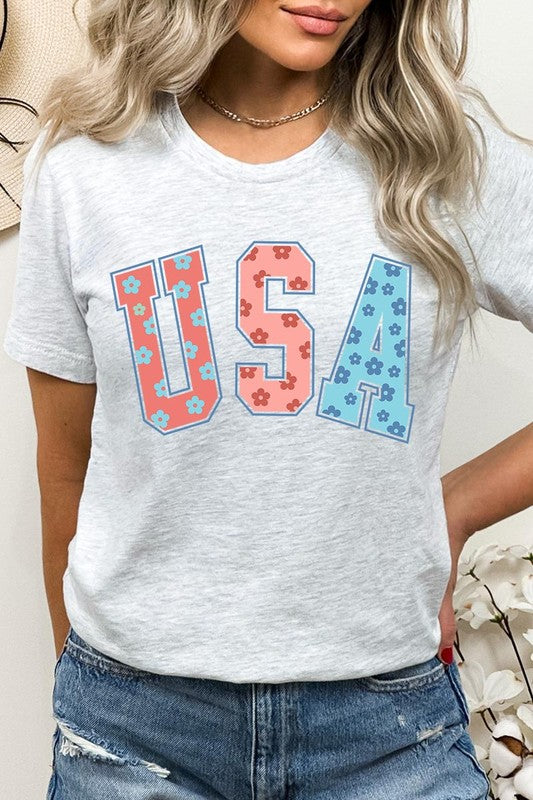 Floral USA 4th of July Graphic Tee