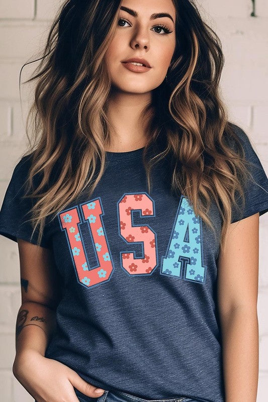 Floral USA 4th of July Graphic Tee