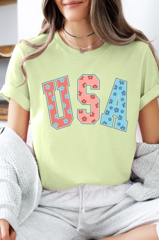 Floral USA 4th of July Graphic Tee