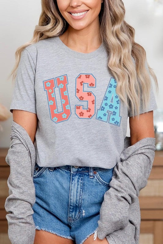 Floral USA 4th of July Graphic Tee