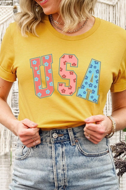 Floral USA 4th of July Graphic Tee