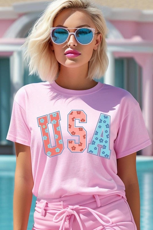 Floral USA 4th of July Graphic Tee