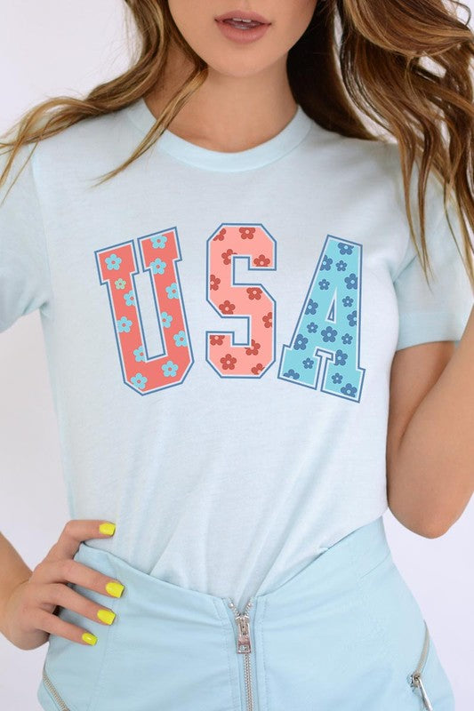 Floral USA 4th of July Graphic Tee