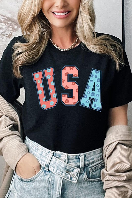 Floral USA 4th of July Graphic Tee