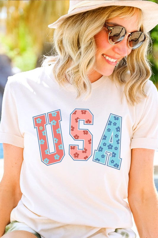 Floral USA 4th of July Graphic Tee