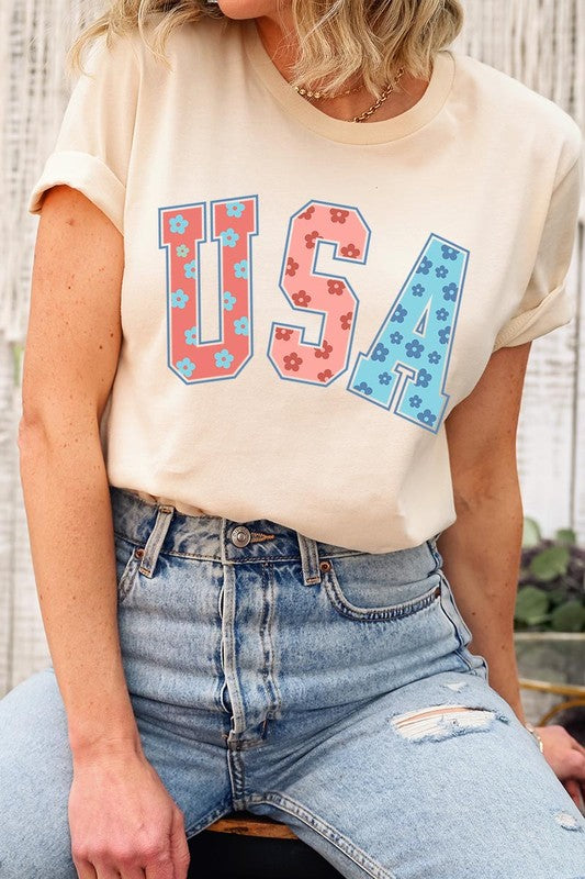 Floral USA 4th of July Graphic Tee