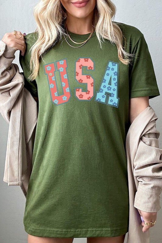 Floral USA 4th of July Graphic Tee