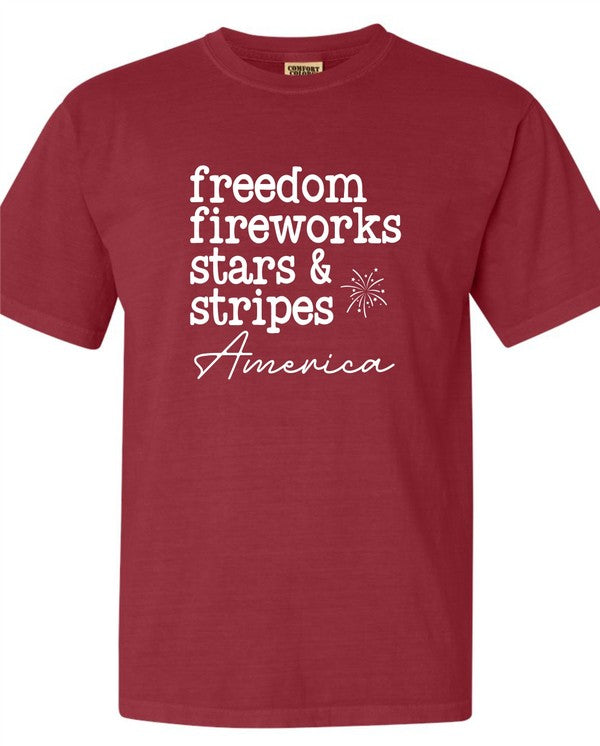 Freedom Fireworks Stars Stripes Comfort Color Tee